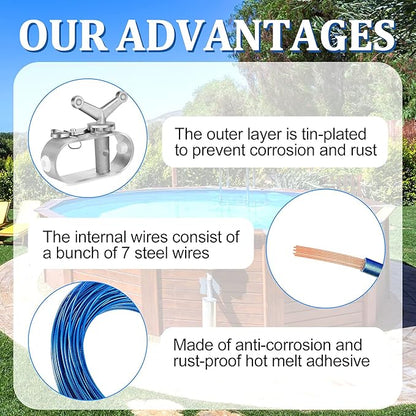 131ft Pool Cover Cable and Winch Kit Pool Covers for Above Ground Pools 10x16 Pool Cover Cable for Securing Above Ground Swimming Pool Covers(Blue)