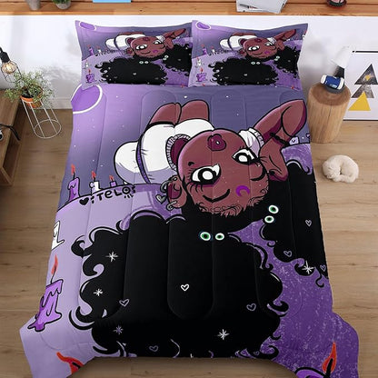 Full Bedding Sets for Girls, African American Black Girl Magic Comforter Set with Girl Lay on Bed, Purple Bed Set for Toddler Kids, Little Girls Bedroom Decor, 1 Comforter with 2 Pillowcases