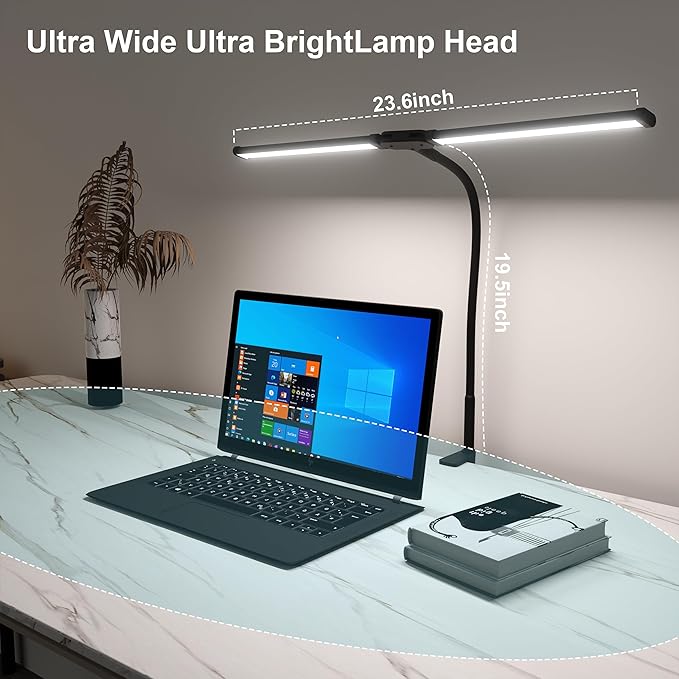 Desk Lamp, Double Head Led Desk Lamp, 15W Ultra Bright Architect Task Desk Light, Eye Caring Desk light, Desk Lamp for Home/Office/Study/Drafting/Reading/Dorm(Black)