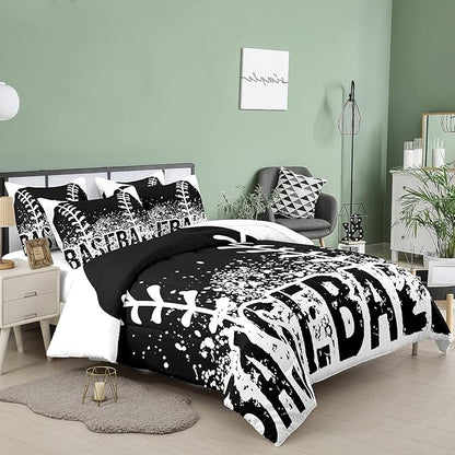 Bodhi Kids Comforter Twin,Boys Baseball Comforter Set,Teen Boy Bedding Set for Kids,Black and White Comforter Bedding Set with Pillowcases,Sports Baseball Bedding Set