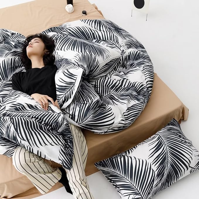 Black Leaves Comforter Twin Black and White Palm Leaf Printed Comforter Sets Modern Boho Black Tropical Botanical Leaves Bed Quilts for Boys Girls Soft Floral Palm Black Twin Comforters