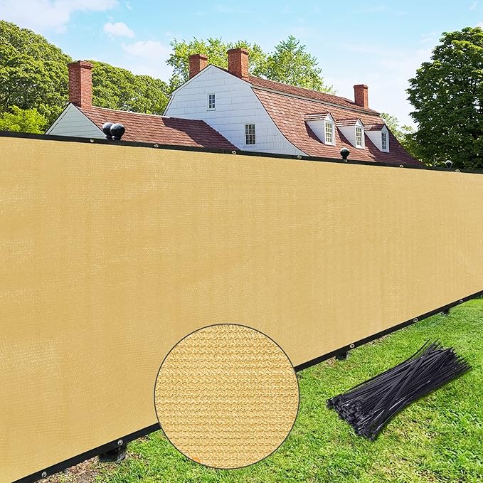 UPGRADE Privacy Fence Screen 8'x3' Sand Outdoor 90% Visibility Blockage 170 GSM Mesh Shade Cover Panels for Backyard,Balcony,Home Decoration with Zip Ties,Customized Avaliable