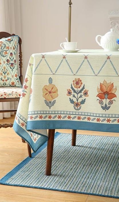 ISAENNE Designer Linen Floral Square Tablecloth,Light Green Farmhouse Durable Table Cloth,Fall Washable Decor Tablecloths for Dining Kitchen Thanksgiving Christmas,67"*67"-Floralsea B