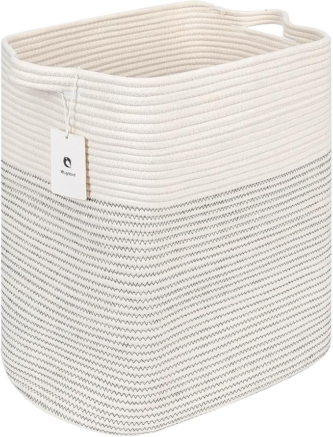 Cloth Large Blanket Basket,Storage Basket Bins Rectangle Small Woven Baskets for Storage, Nursery Cotton Rope Basket Living Room, Toy Basket For Organizing, Clothes Laundry Baskets set of 2