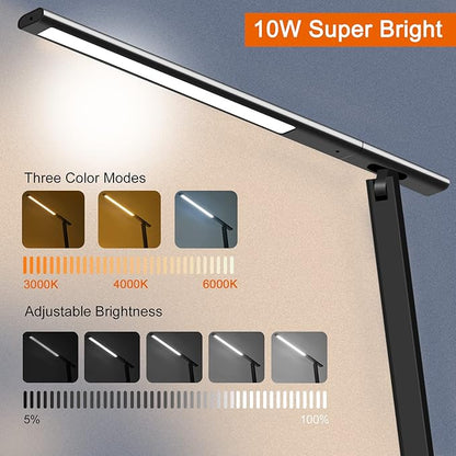 AFROG 8 in1 Multifunctional LED Desk Lamp with 10W Fast Wireless Charger,USB Charging Port, Night Light, 1200Lux Super Bright, 3 Lighting Mode, 5 Brightness,30/60 Min Timer, 12W Office Table Lamp