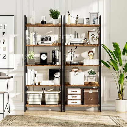 NUMENN Bookshelf, 5 Tier Bookshelves, Home Office Bookcase Shelf Storage Organizer, Free Standing Storage Shelving Unit for Bedroom, Living Room and Home Office, Vintage