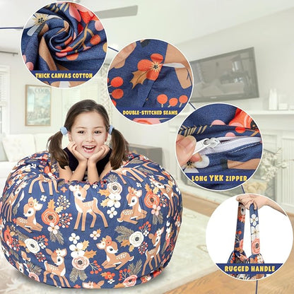 Stuffed Animal Storage Bean Bag Chair Cover, Hold Kids Plush Toys Blankets Towels Beanbag (Cover Only), Canvas Floor Circle Stuff Sit Seat Sofa with YKK Zipper, Extra Large 38", Fawn