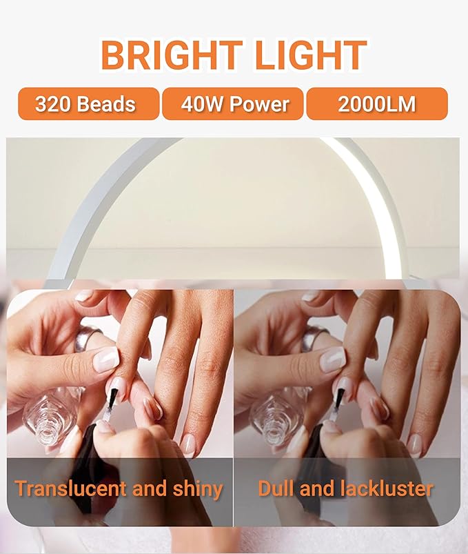 Jectse Half Moon Desk Lamp, 28 Inch Nail Desk Lamp LED Half Moon Light Nail Light with 10 Brightness and 7 Colors, Dimmable Half Moon Lamp for Nails Lash Extension Tattoo (US Plug)