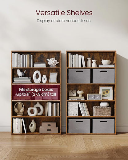 VASAGLE Bookshelf, 31.5 Inches Wide, 5-Tier Open Bookcase with Adjustable Storage Shelves, Floor Standing Unit, Rustic Brown ULBC175X01