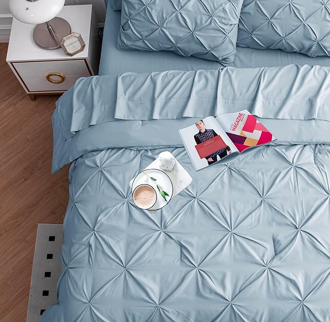 LANE LINEN Bed Comforter Set for Split King Mattress, 8 Piece Split King Bed in a Bag with 1 King Comforter, 1 King Size Flat Sheet, 2 Twin XL Fitted Sheets, 2 Pillowcases & 2 Shams - French Blue