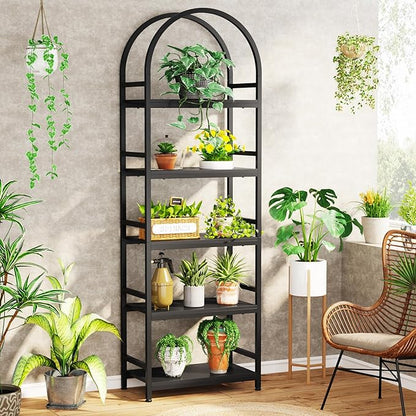 Tribesigns 5-Tier Open Bookshelf, 74.4" Wood Bookcase Storage Shelves with Metal Frame, Freestanding Display Rack Tall Shelving Unit for Office, Bedroom, Living Room, Easy Assembly(Black, 1PC)