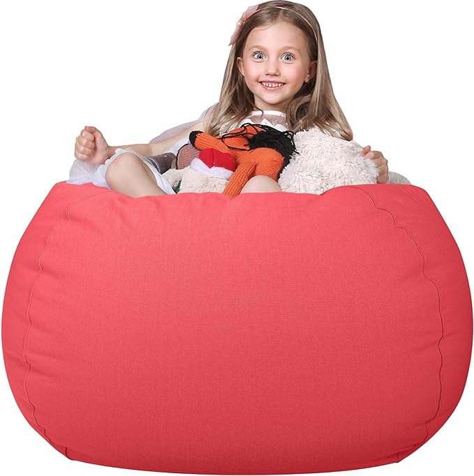 Wekapo Stuffed Animal Storage Bean Bag Chair Cover for Kids | Stuffable Zipper Beanbag for Organizing Children Plush Toys Large Premium Cotton Canvas (Solid Red, X-Large)