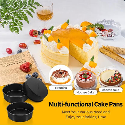 P&P CHEF 6 Inch Cake Pan Set of 3, Non-Stick Round Cake Pans | Round Cake Tins for Tier Smash Cakes, Baking Pans Set & Essential Bakeware, Stainless Steel Core & Leak-Proof