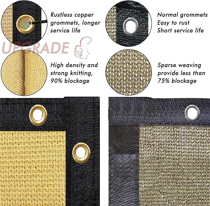 UPGRADE Privacy Fence Screen 4'x70' Sand Outdoor 90% Visibility Blockage 170 GSM Mesh Shade Cover Panels for Backyard,Balcony,Home Decoration with Zip Ties,Customized Avaliable