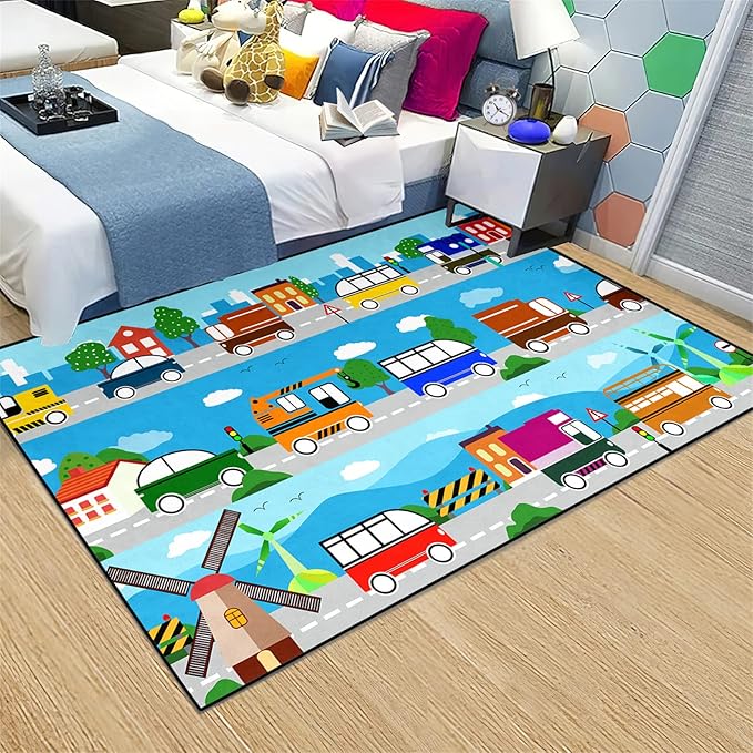 Car Carpet for Kids Kids Rugs for Playroom Car Track Rug Road Rug for Kids Car Play Rug Road Carpet for Toy Cars Car Track Rugs for Boys Car Rug for Boys Room 3'×4'