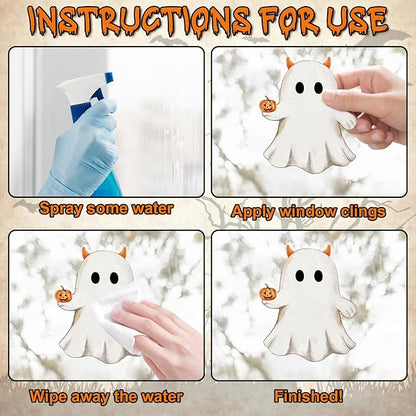 Vintage Halloween Window Clings 6 Sheets, Large Retro Spooky Ghost J-O-Lantern Pumpkin Reusable Window Decals Stickers for Home Halloween Party Decorations Supplies (Ghost)