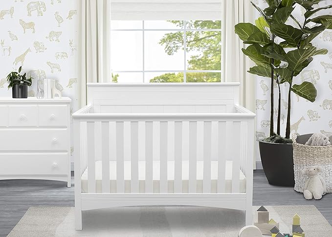 Delta Children Fancy 4-in-1 Convertible Baby Crib - Greenguard Gold Certified, Bianca White