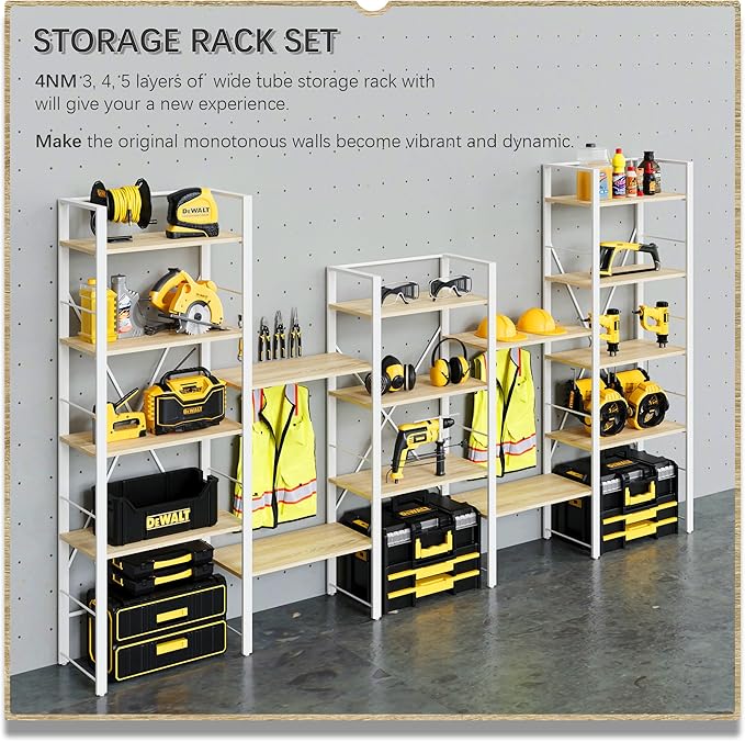 4NM Bookshelf 4 Tier Industrial Bookcase Home Office Adjustable Bookshelves Storage Shelves Organizer Vintage Book Shelf Display Rack for Living Room, Bedroom,Home - Natural
