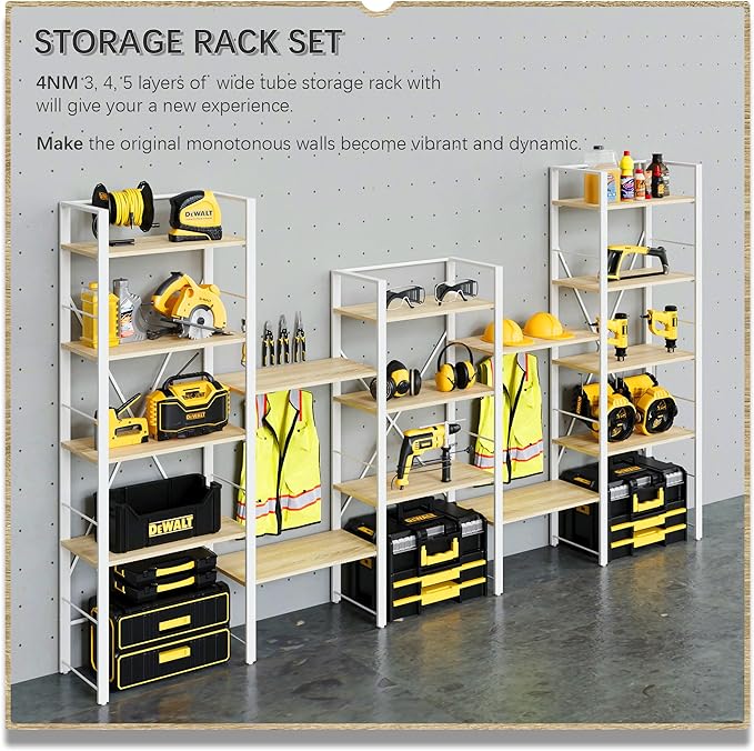 4NM Bookshelf Industrial Bookcase 5 Tier Home Office Adjustable Bookshelves Storage Shelves Organizer Vintage Book shelf Display Rack for Living Room, Bedroom,Home - Natural