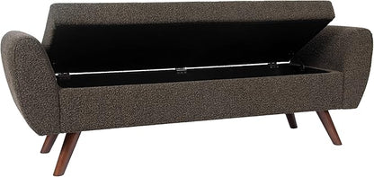 HomePop Modern Storage Bench with Wood Legs Home Décor|Bench with Storage for Living Room & Bedroom - Dark Brown Boucle