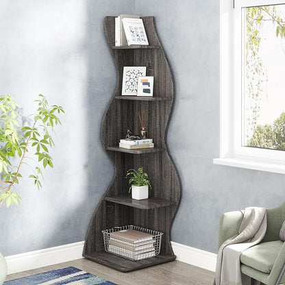 Small Corner Shelf, Modern 5-Tier Wall Corner Bookshelf, Stylish Bookcase Storage Rack for Small Space,Living Room. Bedroom