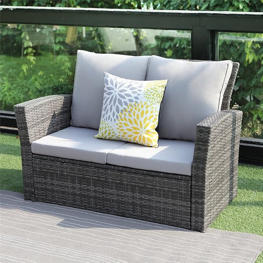 4 Piece Patio Furniture Sets, All-Weather Wicker Conversation Sets, Outdoor Rattan Sectional Sofa Chair with Cushions and Coffee Table for balcony, garden, backyard, Grey