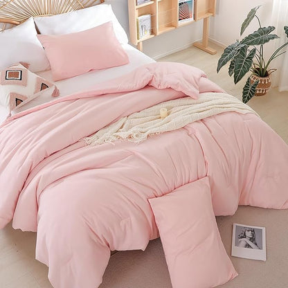 Blush Pink Comforter California King Comforter Set - 3PCS Pink Oversized Boho Beddsing Set Soft Fluffy Microfiber Comforter for All Season (1 Comforter, 2 Pillowcases)
