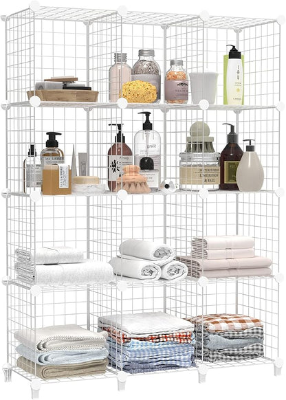 HOMIDEC Closet Organizers and Storage, 12 Storage Cubes, Wire Cube Storage DIY Room Storage Shelf for Garment Racks, Closet, Wardrobe