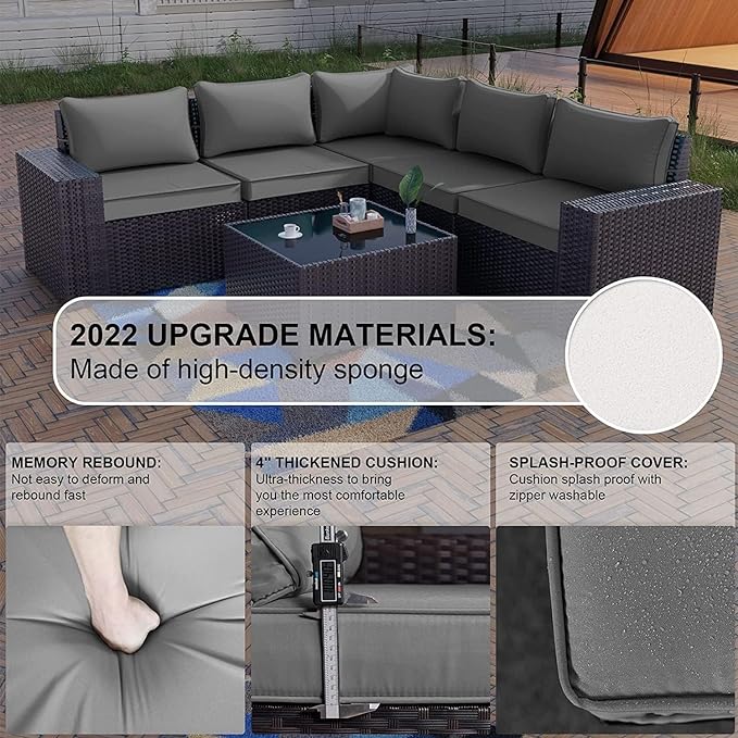 Kullavik 13PCS Outdoor Patio Furniture Set with 43" 55000BTU Gas Propane Fire Pit Table PE Wicker Rattan Sectional Sofa Patio Conversation Sets,Grey