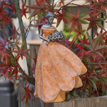 Guichifun Fairy Statue Collection Home Decoration - Orange Leaf Angel Girls Resin Fall Decor for Outside or Inside Rustic Garden Outdoor Yard Decorations Figurines Gift 7.5 x 4.5 x 11.5 Inch