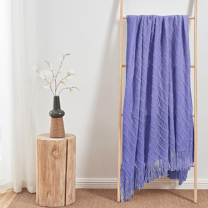 inhand Knitted Throw Blanket for Couch and Bed, Soft Living Room Home Decor Knitted Blanket with Tassel, Outdoor Lightweight Breathable Summer Blanket, Farmhouse Warm Woven Decorative, 50"x60"