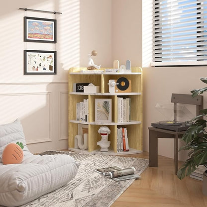 Vecelo 3-Tier Corner Cabinet with 8 Cubbies, Wooden Cube Storage Organizer, Modern Bookshelf Units for Playroom, Bedroom, Living Room, Marble White