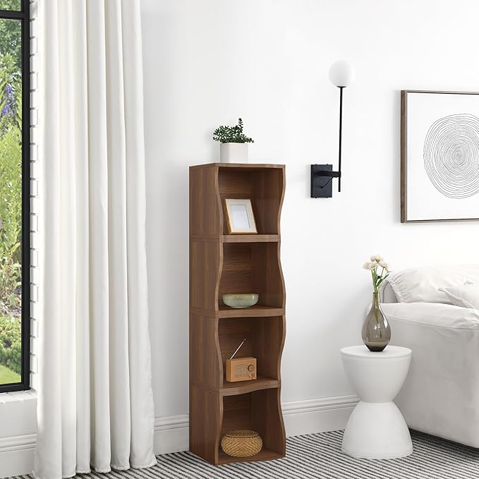 ECYIL Double Layered Independent Storage Rack, Full Circular Color Blocking Bookshelf, Suitable for Home, Office, Living Room, etc (walnut1)