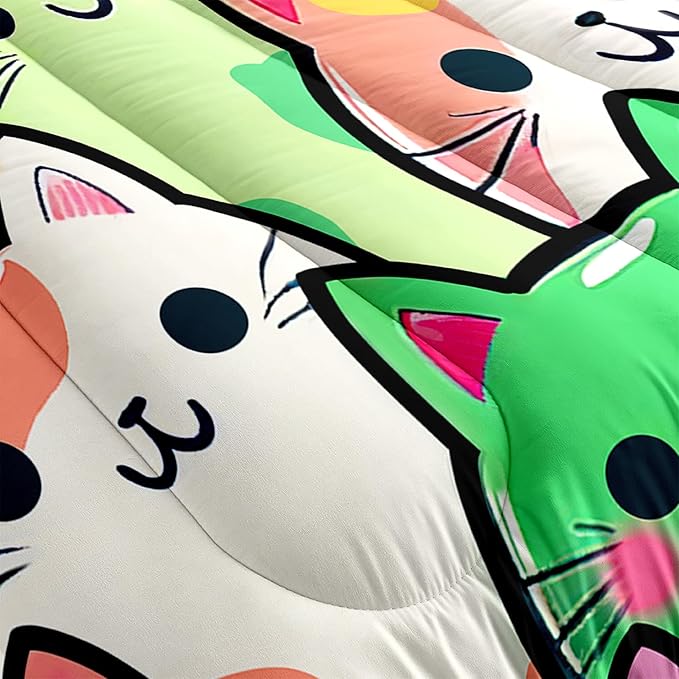 Cat Bedding Queen Size - Cat Comforter Set for Kids Girls Cartoon Cat Bedding Set Room Decor Teens Queen Comforter Sets for Girls, 1 Comforter+2 Pillowcases