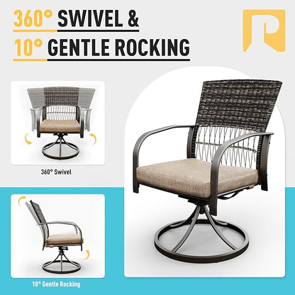 Pamapic 7 Piece Patio Dining Set for 6,Wicker Outdoor Furniture Set for Backyard Garden Deck Poolside with Iron Slats Table Top,6 Cushions Swivel Rocker Chairs,Removable Cushions(Beige)