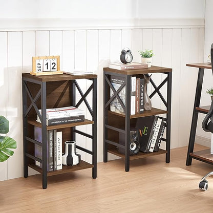 Bookcase, Industrial Small Bookshelf,3-Tier Bookcase Storage Organizer, Small Book Shelf for Small Spaces, Living Room, Bedroom and Home Office, Brown