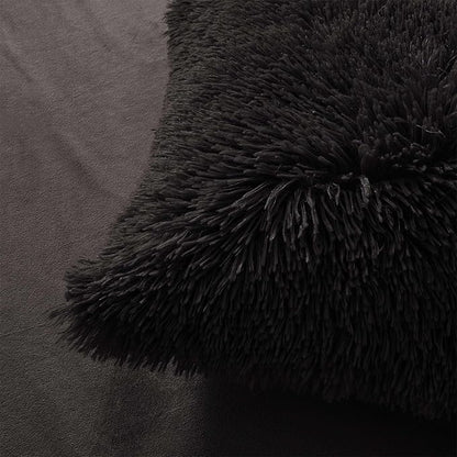 FOPPA Black fluffy Comforter Cover Set king- Ultra Soft fluffy Black Bedding Sets 3 Pieces (1 Duvet Cover + 2 Pillow case) pink fluffy bed set (Black, King)