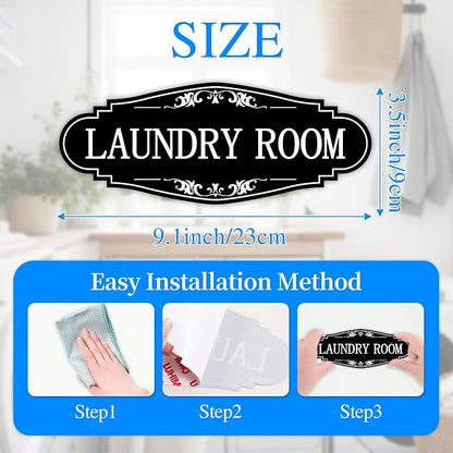 Laundry Room Door Sign for Business and Home，Self-adhesive Waterproof Cute Laundry Room Door Sticker Decals for House, Apartment, Hotel Laundromat Decor（Black）