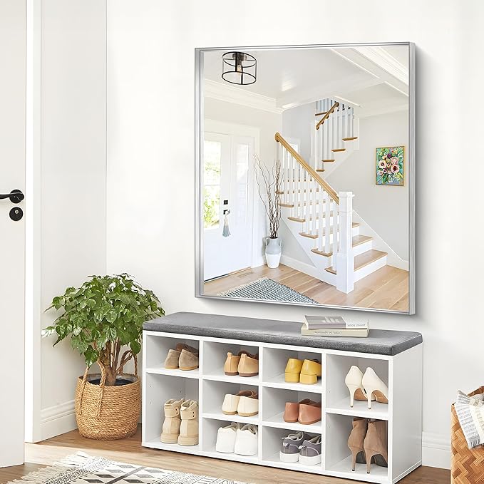 Silver Bathroom Mirror, 40x48 Inch Rectangular Framed Mirror, Large Wall Mounted Bathroom Vanity Mirror Over Sink for Bedroom,Restroom, Living Room, Hangs Vertically or Horizontally
