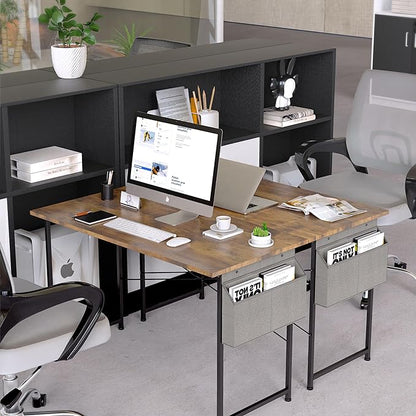 HealSmart Writing Study Worktable for Bedroom Small Desk, Modern Simple Style PC Table with Storage Bag, 40 Inch, Brown-New Version