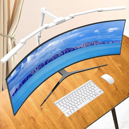 Transformable LED Desk Lamp, 41.5" Large Architect Desk Lamp with Clamp, White Computer Desk Light for Home Office, 24W Ultra Bright Auto Dimming Office Lighting Table Light for Crafting