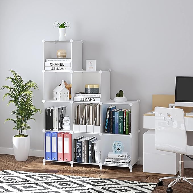 FUNLAX Cube Storage Shelf, 9 Storage Cubes Closet Organizers and Storage Portable Cube Storage Organizer Plastic Bookshelf Bookcase for Study Room, Bedroom, Office, White