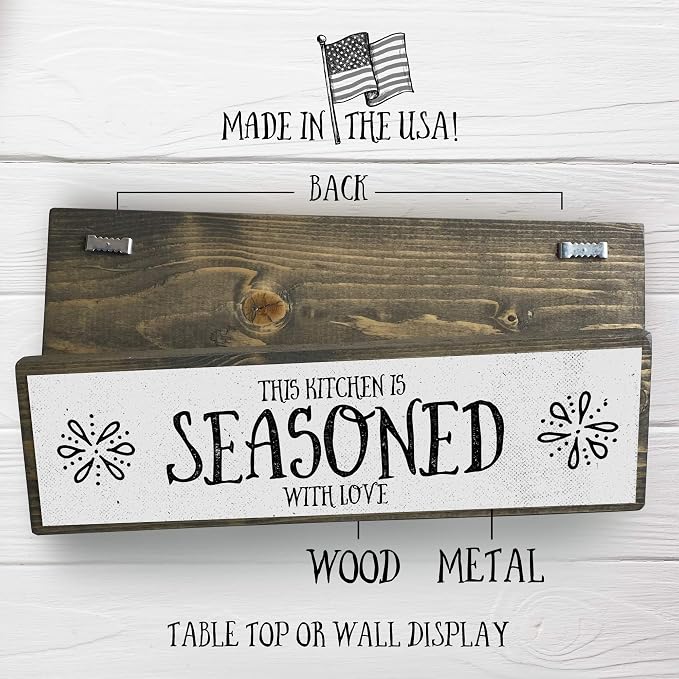 Kitchen Wood Signs (Medium - Wood And Metal, This Kitchen is Seasoned With Love)