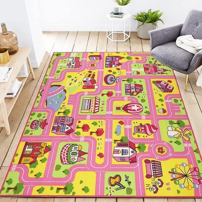 Capslpad Kids Play Rug 6.6x5.0 ft Large Size Kids Rug for Playroom Non Slip Washable Kids Car Road Rug Educational Learning Area Rug Children Play Carpet for Bedroom,Classroom,Nursery Room Decor