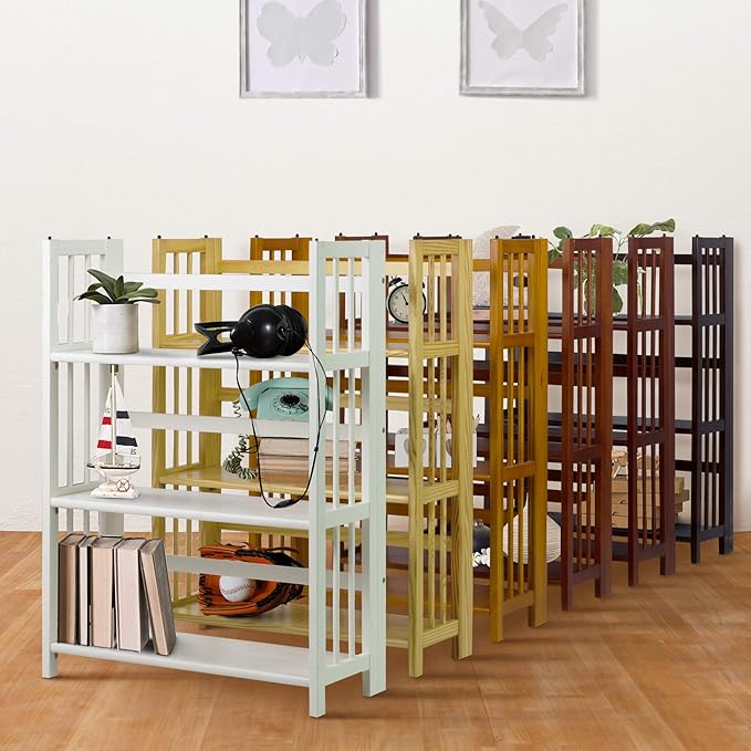 Casual Home 3-Shelf Folding Stackable Bookcase (27.5" Wide)-Mahagony