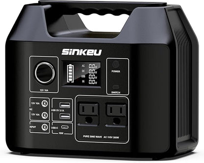 SinKeu Portable Power Station, 256Wh LiFePO4 Battery, 300W Solar Generator for Home Use, Power Bank with AC Outlets Pure Sine Wave for Camping, RV, Emergency Backup