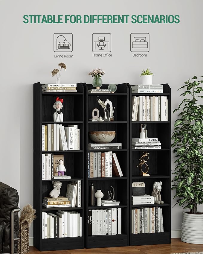 6-Tier Bookshelf, 66.7 Inches Floor Standing Bookcase, Display Storage Shelf, Corner Shelf, Home Decor Furniture for Home Office, Living Room, Bedroom, Black 02904XBC