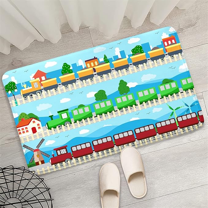 Train Rug Car Rug Play Mat Truck Rugs for Boys Room Kids Car Rug Truck Car Rug Car Carpet for Kids Kids Rugs for Playroom Car Rug for Boys Room,Light Blue 2'×3'