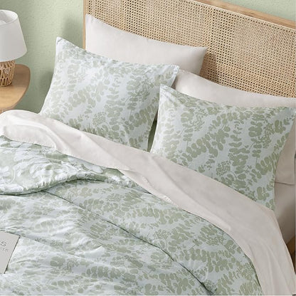Codi Sage Green Comforter Set Queen Size, Floral Bedding Sets for Women | Nature Botanical Style, Unique Reversible Design, Better for Spring and Summer | Leaf Print 3 Pieces