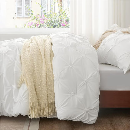 BEDELITE White Twin Comforter Set for Girls - 2 Peices Boho Pintuck Bedding Comforter Sets, Lightweight Soft & Warm Twin Bedding Sets with 1 Pillowcase for All Season